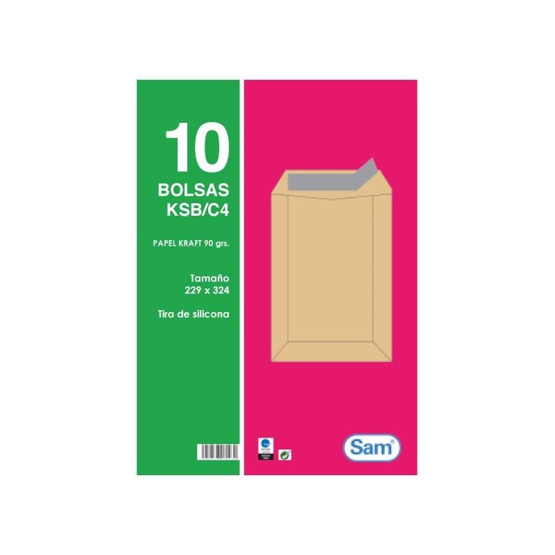 Bolsas Sam - Kraft - 229 x 324 mm - 90 g - Tira de silicona - Pack 10 bolsas
