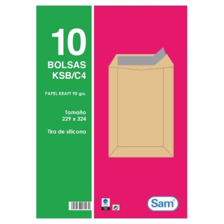 Bolsas Sam - Kraft - 229 x 324 mm - 90 g - Tira de silicona - Pack 10 bolsas
