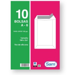 Bolsas Sam - Kraft blanco - 184 x 261 mm - 100 g - Tira de silicona - Pack 10 bolsas