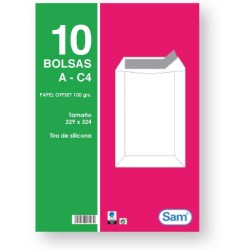 Bolsas Sam - Kraft blanco - 229 x 324 mm - 100 g - Tira de silicona - Pack 10 bolsas