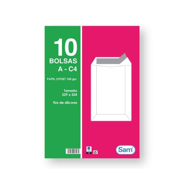 Bolsas Sam - Kraft blanco - 229 x 324 mm - 100 g - Tira de silicona - Pack 10 bolsas Bolsas Sam - Kraft blanco - 229 x 324 mm - 100 g - Tira de silicona - Pack 10 bolsas