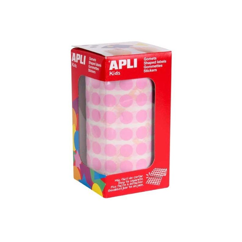 Gomets redondos Apli - 10,5 mm - Color rosa - Rollo 5192 ud