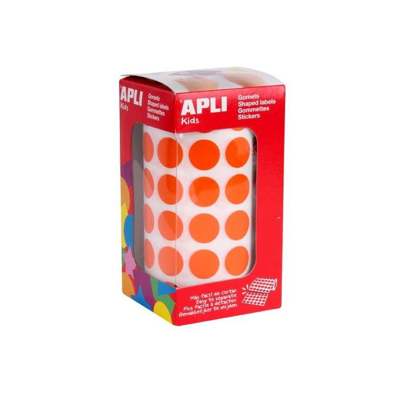 Gomets redondos Apli - 15 mm - Color naranja - Rollo 2832 ud Gomets redondos Apli - 15 mm - Color naranja - Rollo 2832 ud
