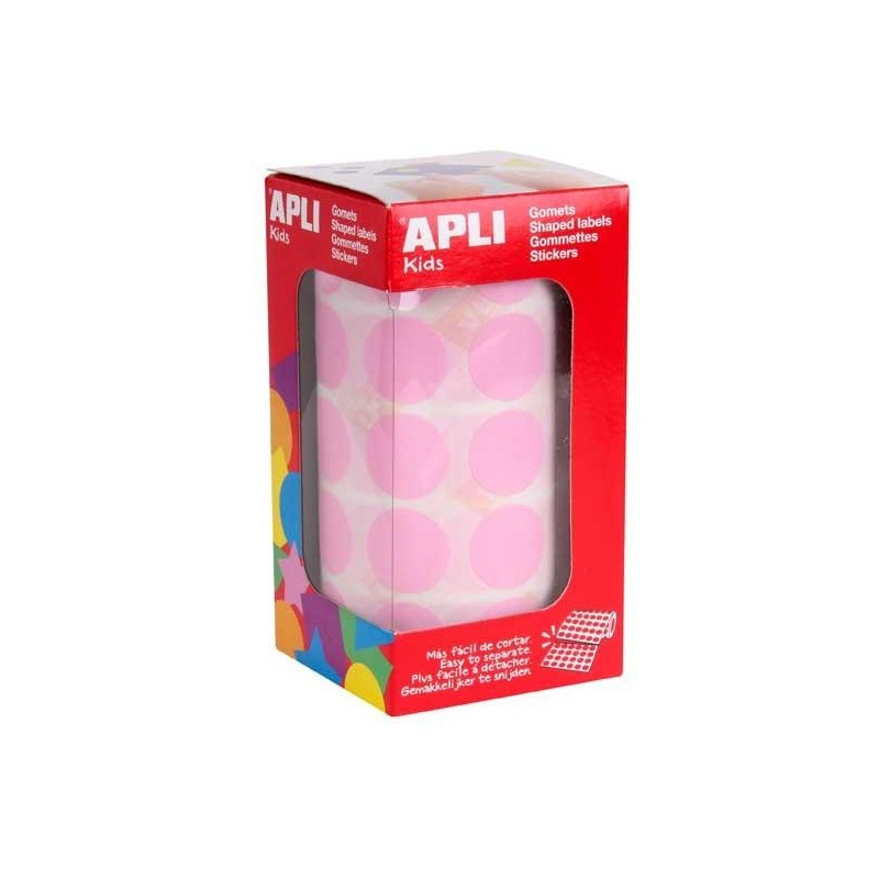 Gomets redondos Apli - 15 mm - Color rosa - Rollo 2832 ud Gomets redondos Apli - 15 mm - Color rosa - Rollo 2832 ud