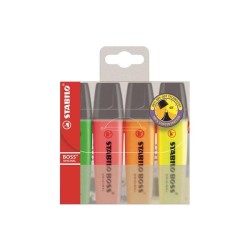 Marcador fluorescente Stabilo Boss - Punta biselada - Trazo 2 mm y 5 mm - Colores surtidos - Pack 4 ud