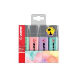 Marcador fluorescente Stabilo Boss Pastel cálidos - Punta biselada - Trazo 2 mm y 5 mm - Colores surtidos - Pack 4 ud