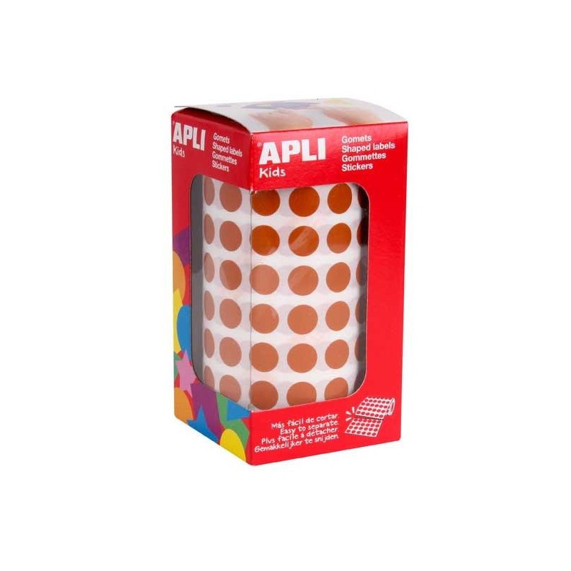Gomets redondos Apli - 15 mm - Color marrón - Rollo 2832 ud Gomets redondos Apli - 15 mm - Color marrón - Rollo 2832 ud