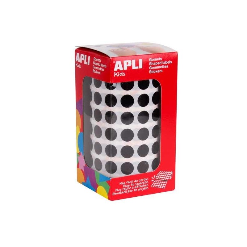 Gomets redondos Apli - 15 mm - Color negro - Rollo 2832 ud Gomets redondos Apli - 15 mm - Color negro - Rollo 2832 ud