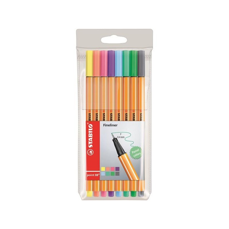 Rotulador Stabilo Point 88 - Punta 0,4 mm - Colores surtidos - Estuche 8 ud