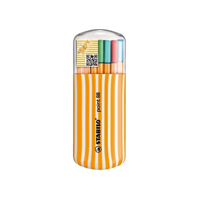 Rotulador Stabilo Point 88 - Punta 0,4 mm - Colores surtidos - Estuche Zebrui 20 ud