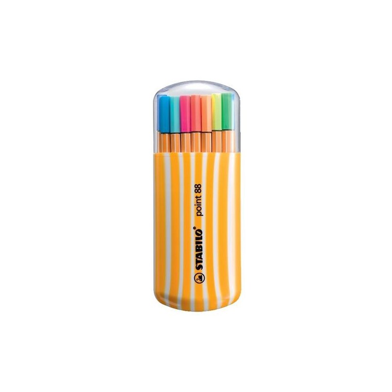 Rotulador Stabilo Point 88 - Punta 0,4 mm - Colores surtidos - Estuche Zebrui neón 20 ud