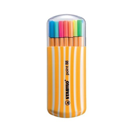 Rotulador Stabilo Point 88 - Punta 0,4 mm - Colores surtidos - Estuche Zebrui neón 20 ud