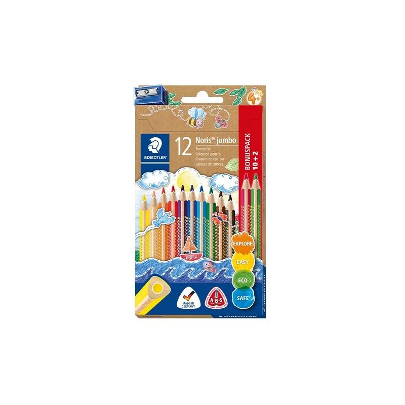 Lápiz de color Staedtler Triplus Jumbo - 4 mm - Colores surtidos - Estuche 10 + 2 ud