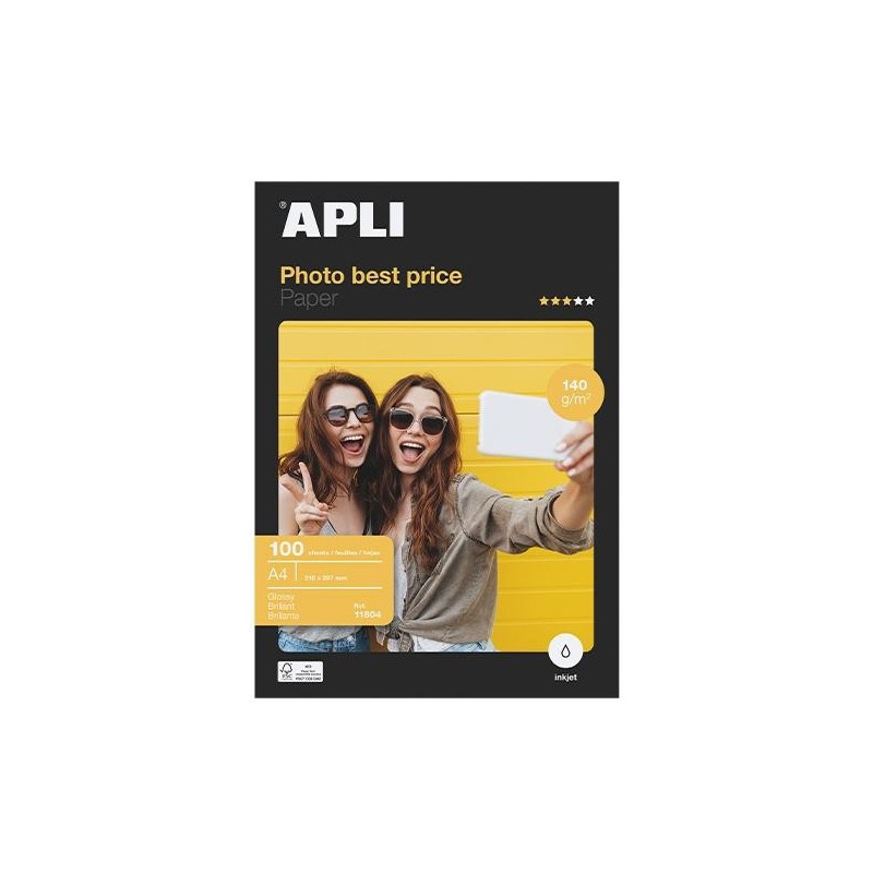 Papel fotográfico brillante Apli Best Price - A4 - 140g - Inkjet - Pack 100 hojas
