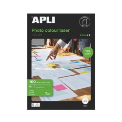 Papel fotográfico brillante Apli Colour Laser - A4 - 160 g - Láser - Pack 100 hojas