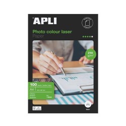 Papel fotográfico brillante Apli Colour Laser - A4 - 210 g - Láser - Pack 100 hojas