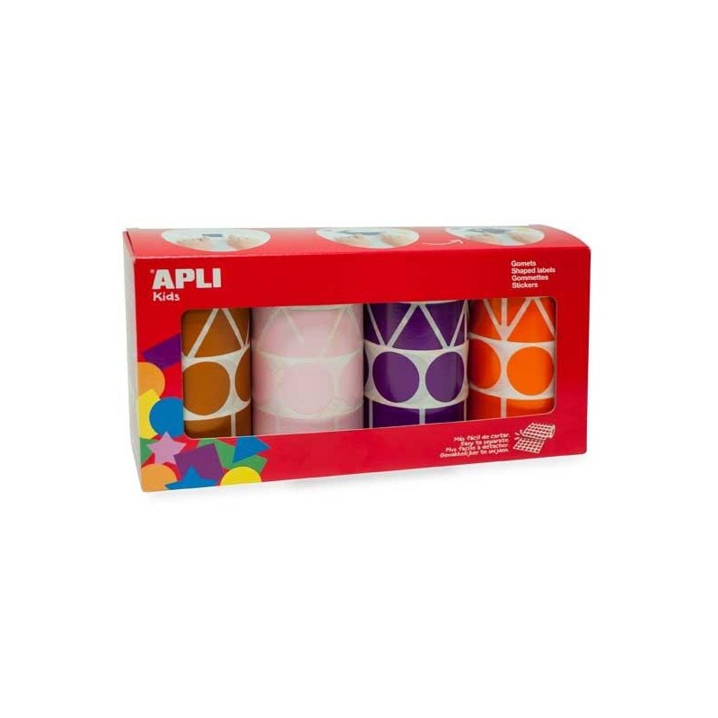 Gomets geométricos XL Apli - Formas surtidas - Colores surtidos - Rollo 5428 ud - Pack 4 ud