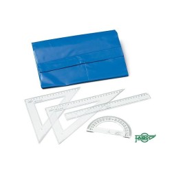 Estuche de trazado Faibo - Regla, escuadra, cartabón y transportador - Color transparente