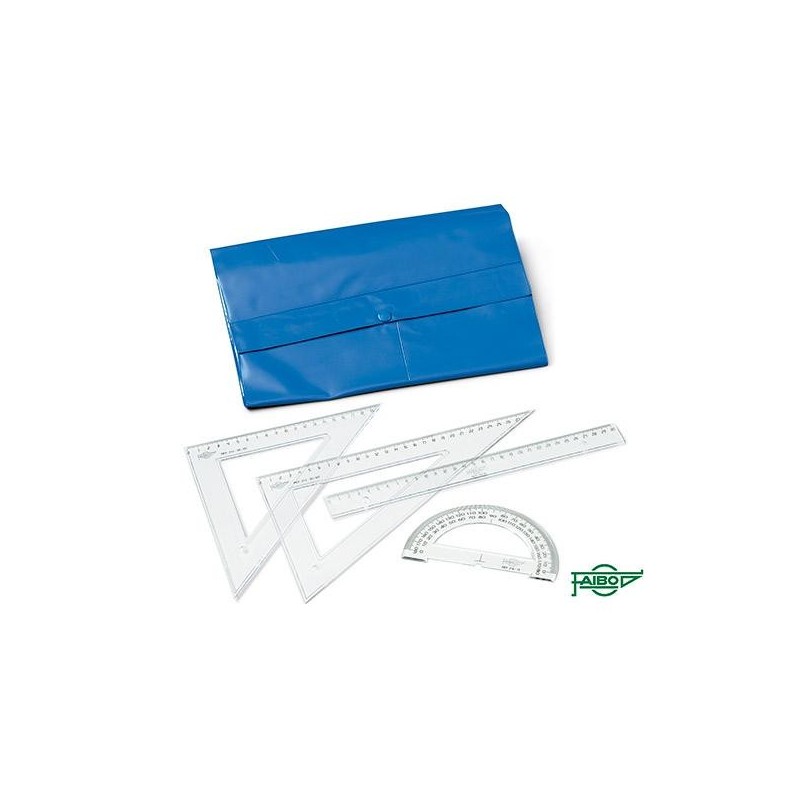 Estuche de trazado Faibo - Regla, escuadra, cartabón y transportador - Color transparente Estuche de trazado Faibo - Regla, escuadra, cartabón y transportador - Color transparente