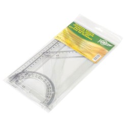 Kit de trazado Faibo - Regla, escuadra, cartabón y transportador - Color transparente - Estuche