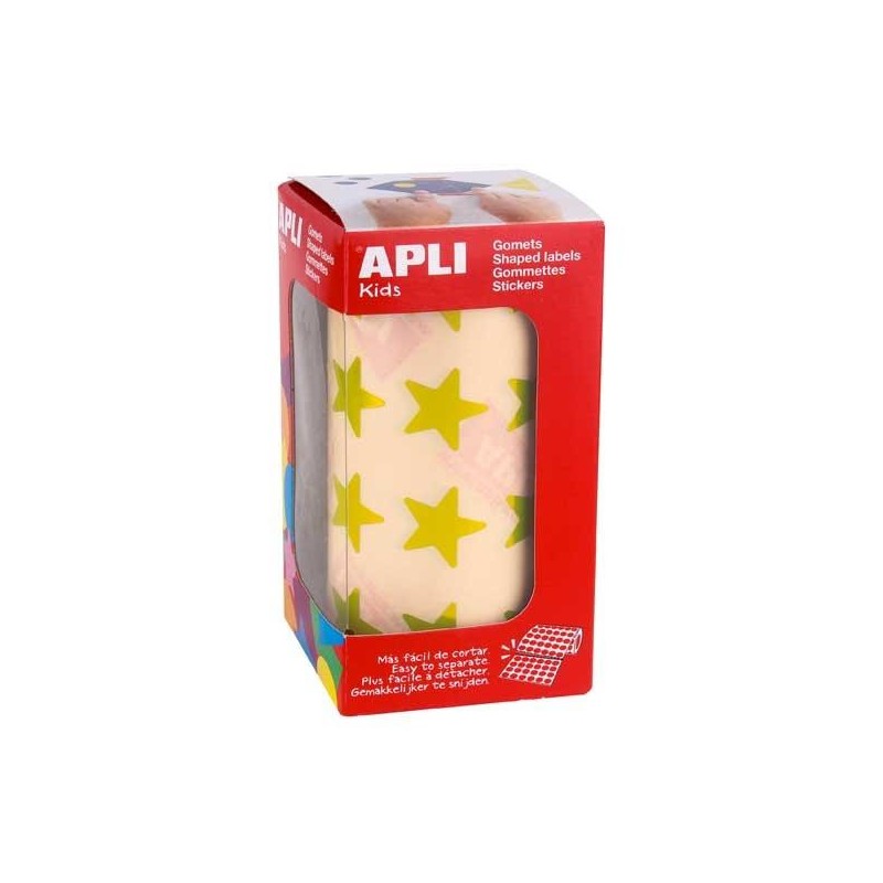 Gomets estrellas Apli - 19,5 mm - Color amarillo metalizado - Rollo 1416 ud Gomets estrellas Apli - 19,5 mm - Color amarillo metalizado - Rollo 1416 ud