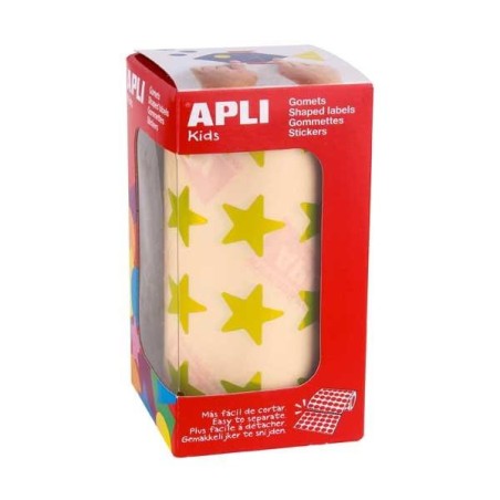 Gomets estrellas Apli - 19,5 mm - Color amarillo metalizado - Rollo 1416 ud