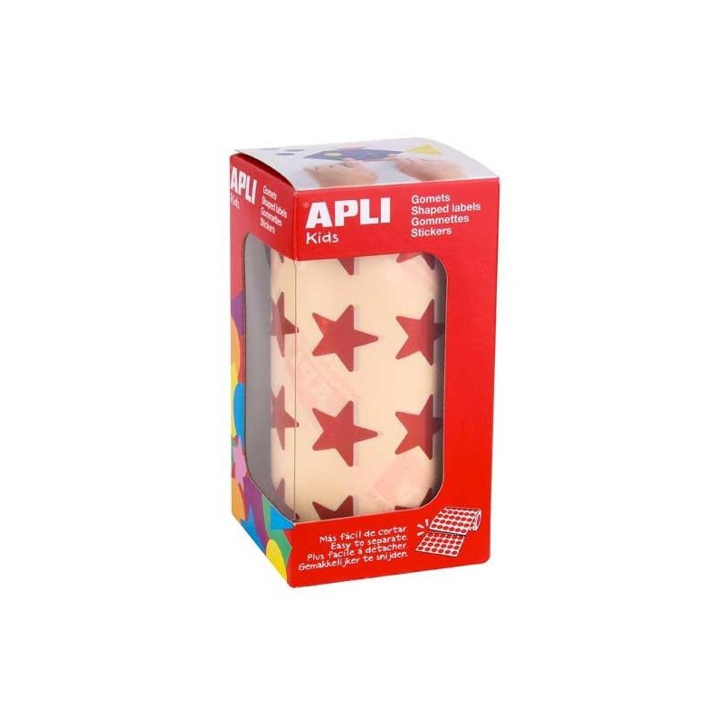 Gomets estrellas Apli - 19,5 mm - Color rojo metalizado - Rollo 1416 ud
