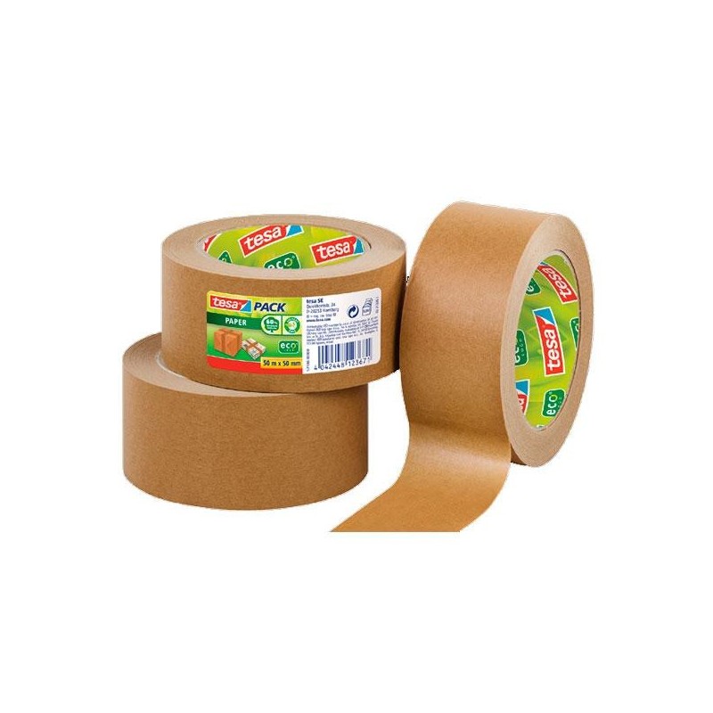 Precinto Tesa ecológico - Papel ecológico - 50 mm x 50 m - Color marrón (PACK INDIVISIBLE DE 6 UNIDADES)