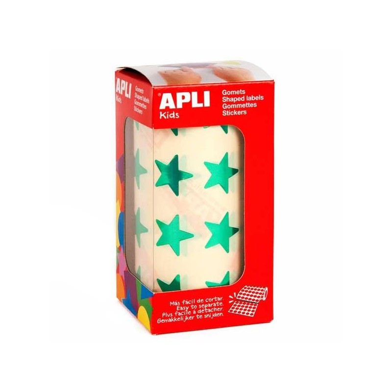 Gomets estrellas Apli - 19,5 mm - Color verde metalizado - Rollo 1416 ud
