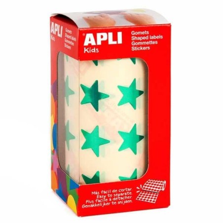 Gomets estrellas Apli - 19,5 mm - Color verde metalizado - Rollo 1416 ud
