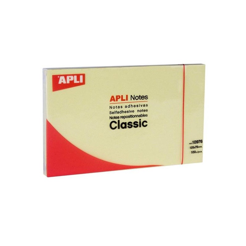 Notas adhesivas Apli - 100 hojas - 75 x 125 mm - Color amarillo Notas adhesivas Apli - 100 hojas - 75 x 125 mm - Color amarillo