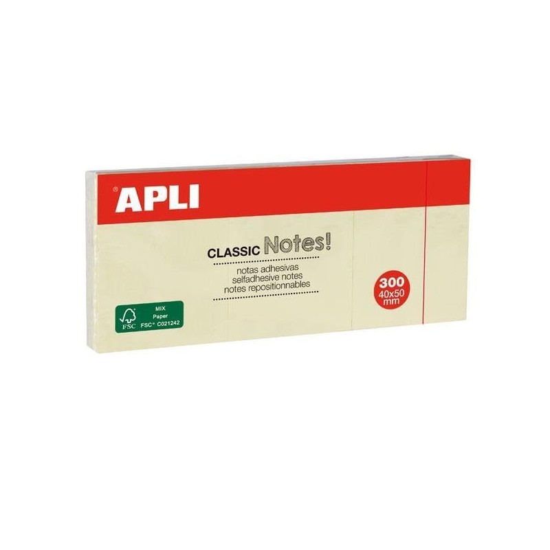 Notas adhesivas Apli - 100 hojas - 40 x 50 mm - Color amarillo - Pack de 3 blocs