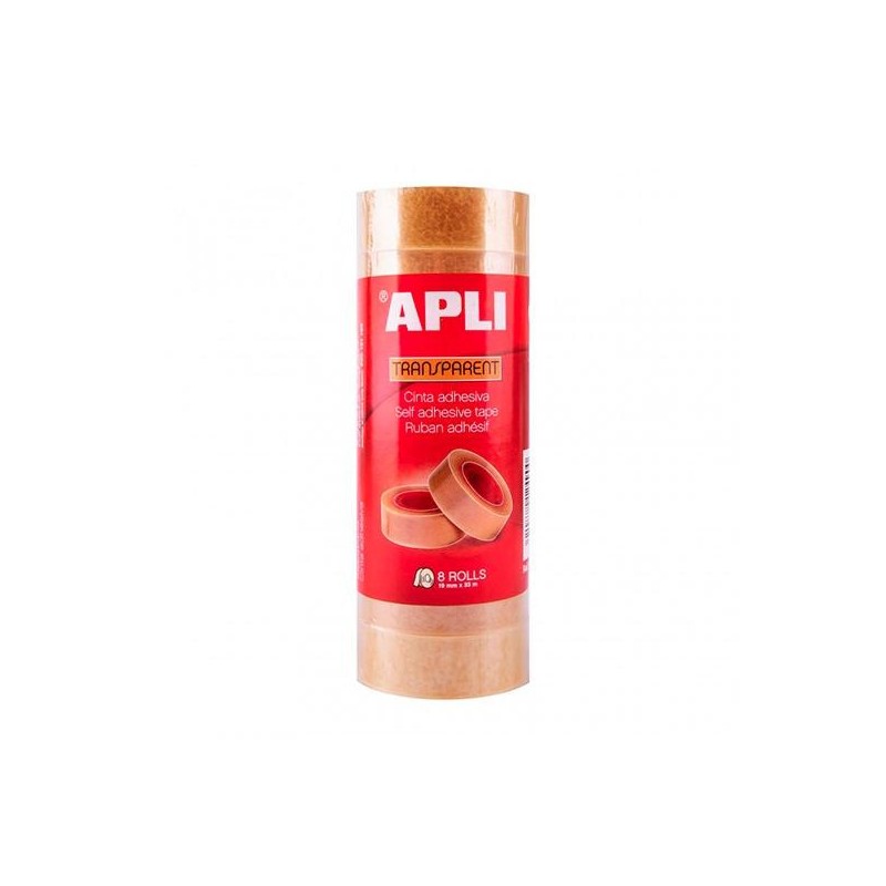 Cinta adhesiva transparente Apli - 19 mm x 33 m - Torre 8 rollos