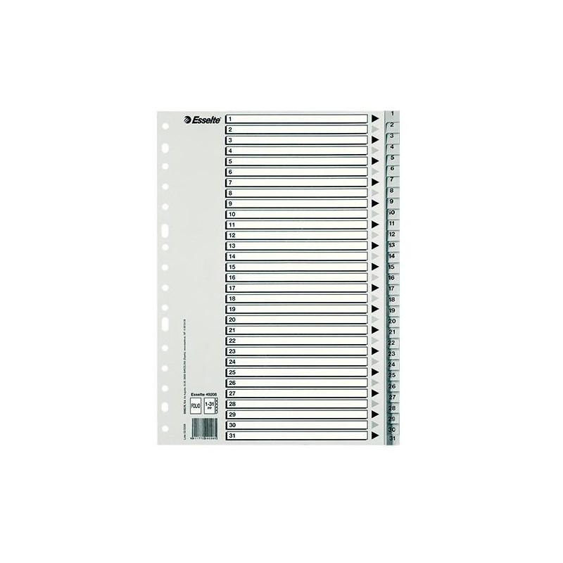 Índice numérico Esselte - PP - Folio - 33 posiciones - Color gris