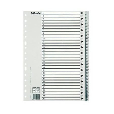 Índice numérico Esselte - PP - Folio - 33 posiciones - Color gris