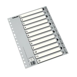 Índice numérico Esselte - PP - A4 - 12 posiciones - Color gris (PACK INDIVISIBLE DE 50 UNIDADES)