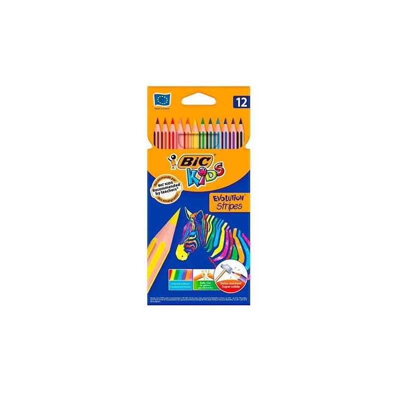 Lápiz de color Bic Kids Evolution Stripes - 3,2 mm - Colores surtidos - Estuche 12 ud
