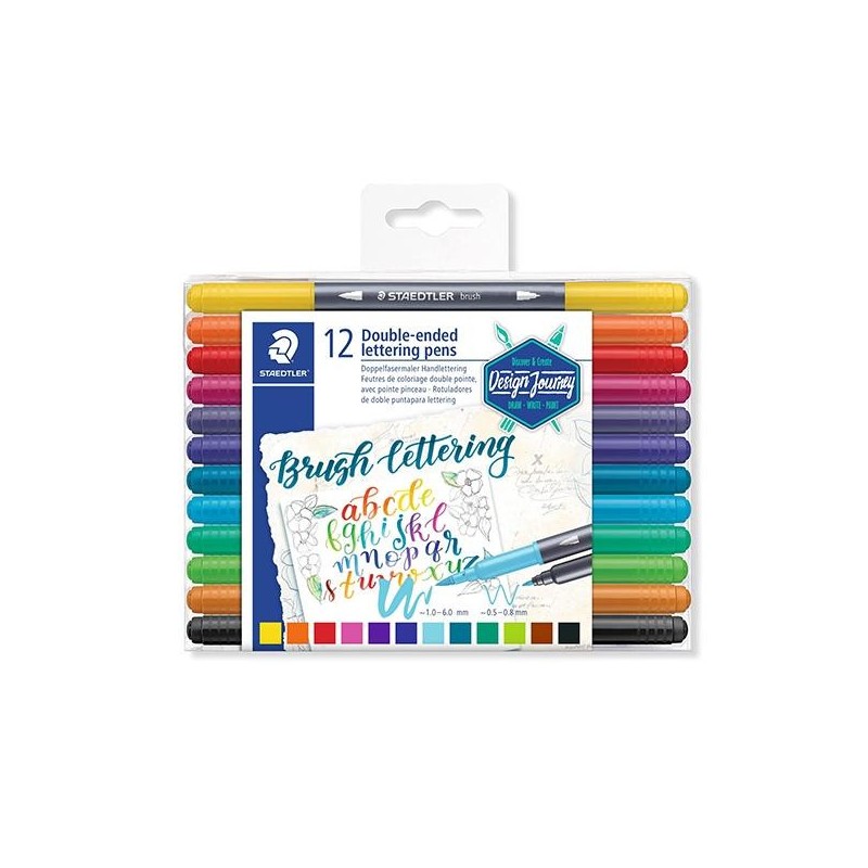 Rotulador lettering Staedtler - Doble punta - Colores surtidos - Caja 12 ud