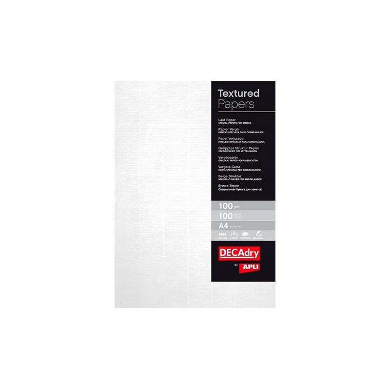 Papel verjurado Apli - A4 - 100 g - Color blanco - 100 hojas