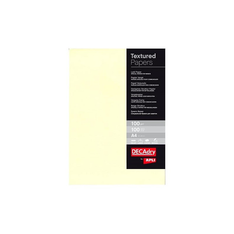 Papel verjurado Apli - A4 - 100 g - Color crema - 100 hojas