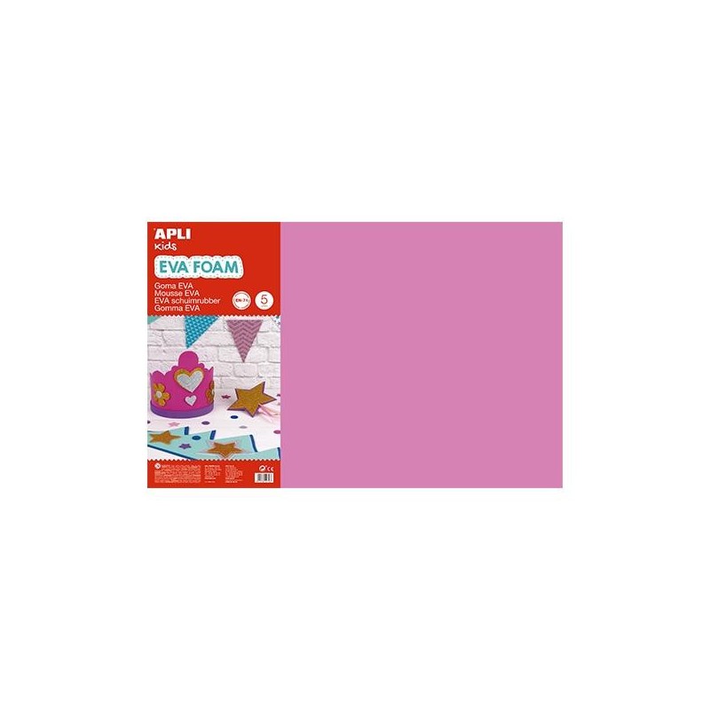 Lámina goma eva Apli - 40 x 60 cm - Grosor 2 mm - Color rosa - Pack 5 ud