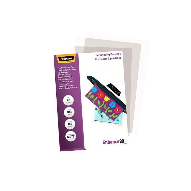 Fundas de plastificar mate Fellowes - 80 micras - A3 - Caja 100 ud