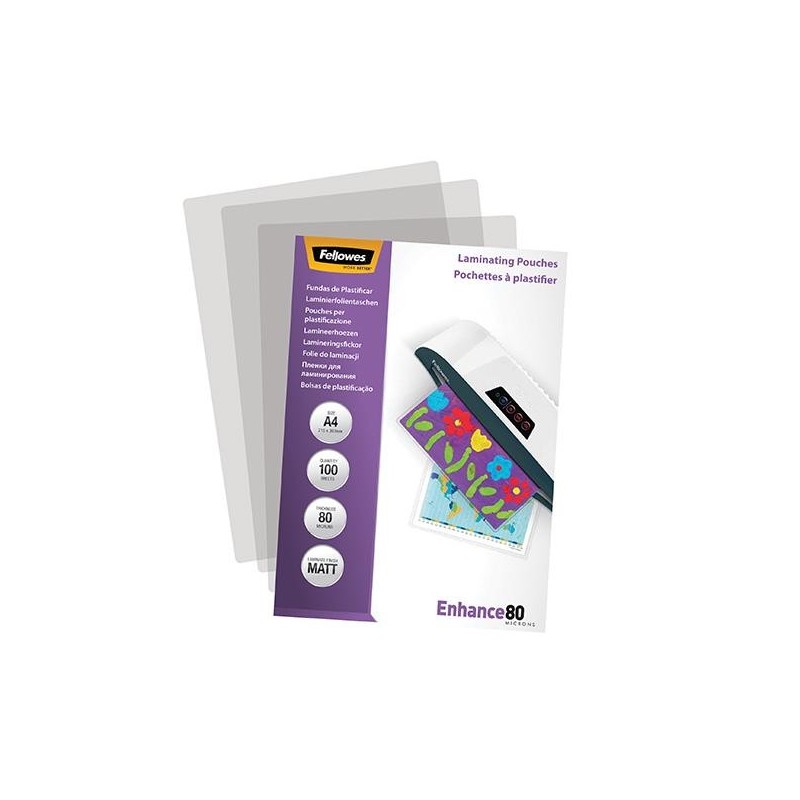Fundas de plastificar mate Fellowes - 80 micras - A4 - Caja 100 ud