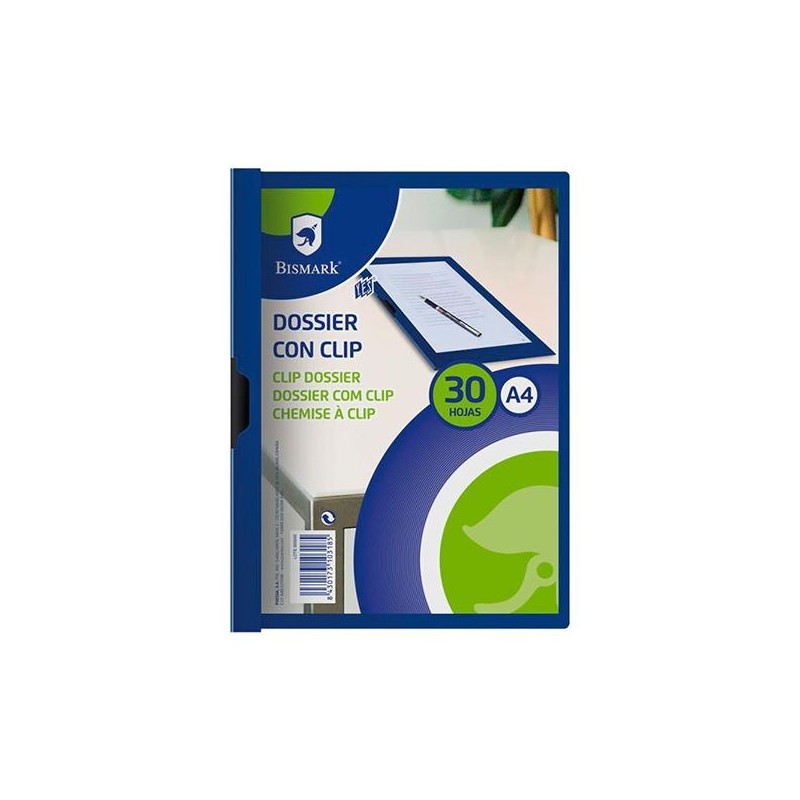 Dosier clip Bismark - PP - A4 - Color azul (PACK INDIVISIBLE DE 5 UNIDADES)