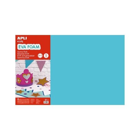 Lámina goma eva Apli - 40 x 60 cm - Grosor 2 mm - Color azul claro - Pack 5 ud
