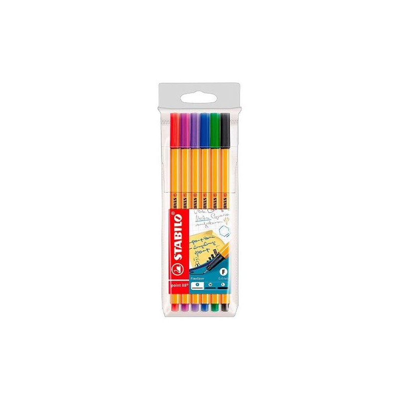 Rotulador Stabilo Point 88 - Trazo 0,4 mm - Colores surtidos - 6 ud