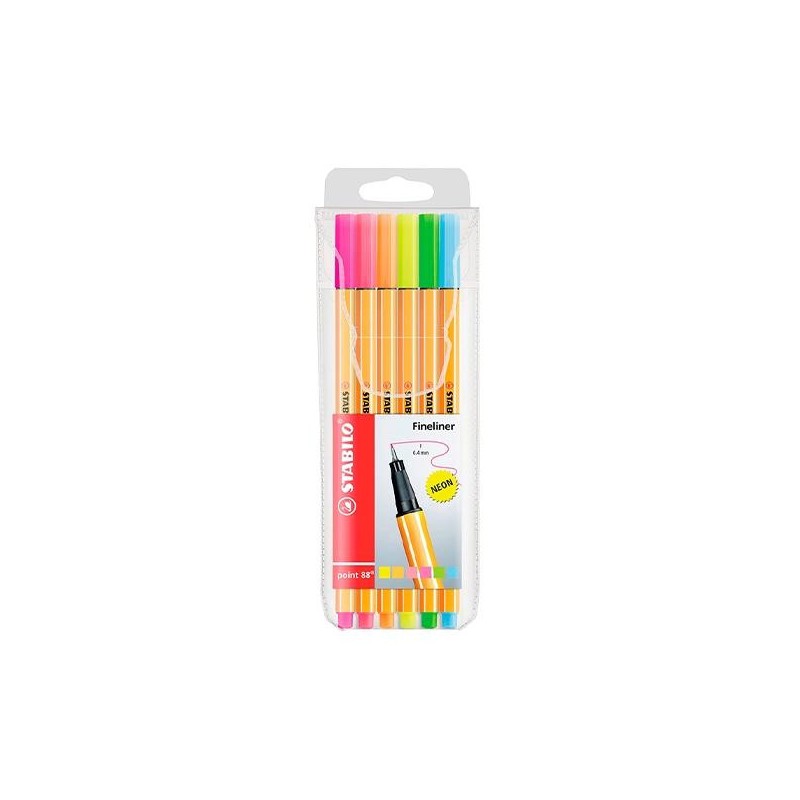 Rotulador Stabilo Point 88 - Trazo 0,4 mm - Colores surtidos neón - 6 ud Rotulador Stabilo Point 88 - Trazo 0,4 mm - Colores surtidos neón - 6 ud