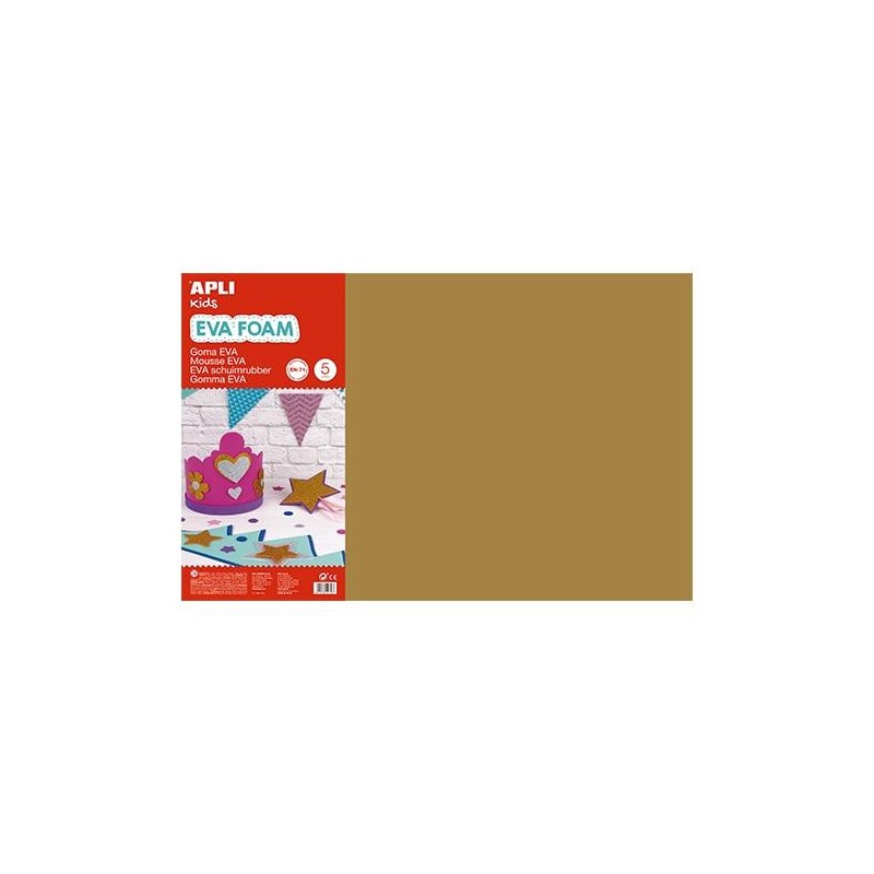 Lámina goma eva Apli - 40 x 60 cm - Grosor 2 mm - Color marrón - Pack 5 ud