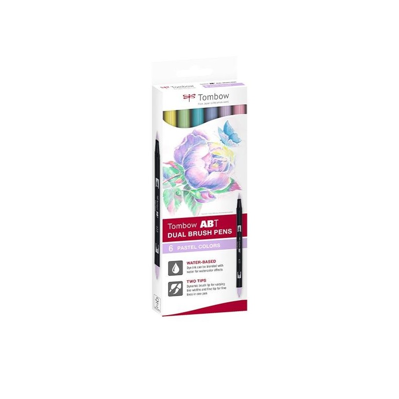 Rotulador lettering Tombow - Doble punta - Colores surtidos pastel - Caja 6 ud