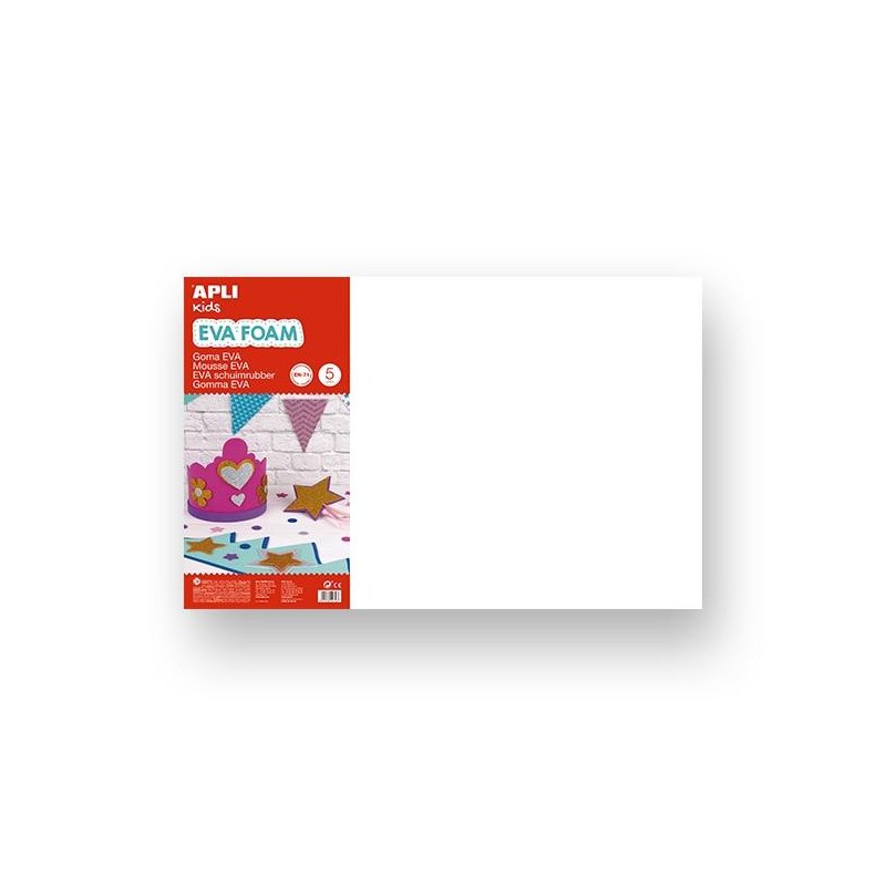 Lámina goma eva Apli - 40 x 60 cm - Grosor 2 mm - Color blanco - Pack 5 ud Lámina goma eva Apli - 40 x 60 cm - Grosor 2 mm - Color blanco - Pack 5 ud